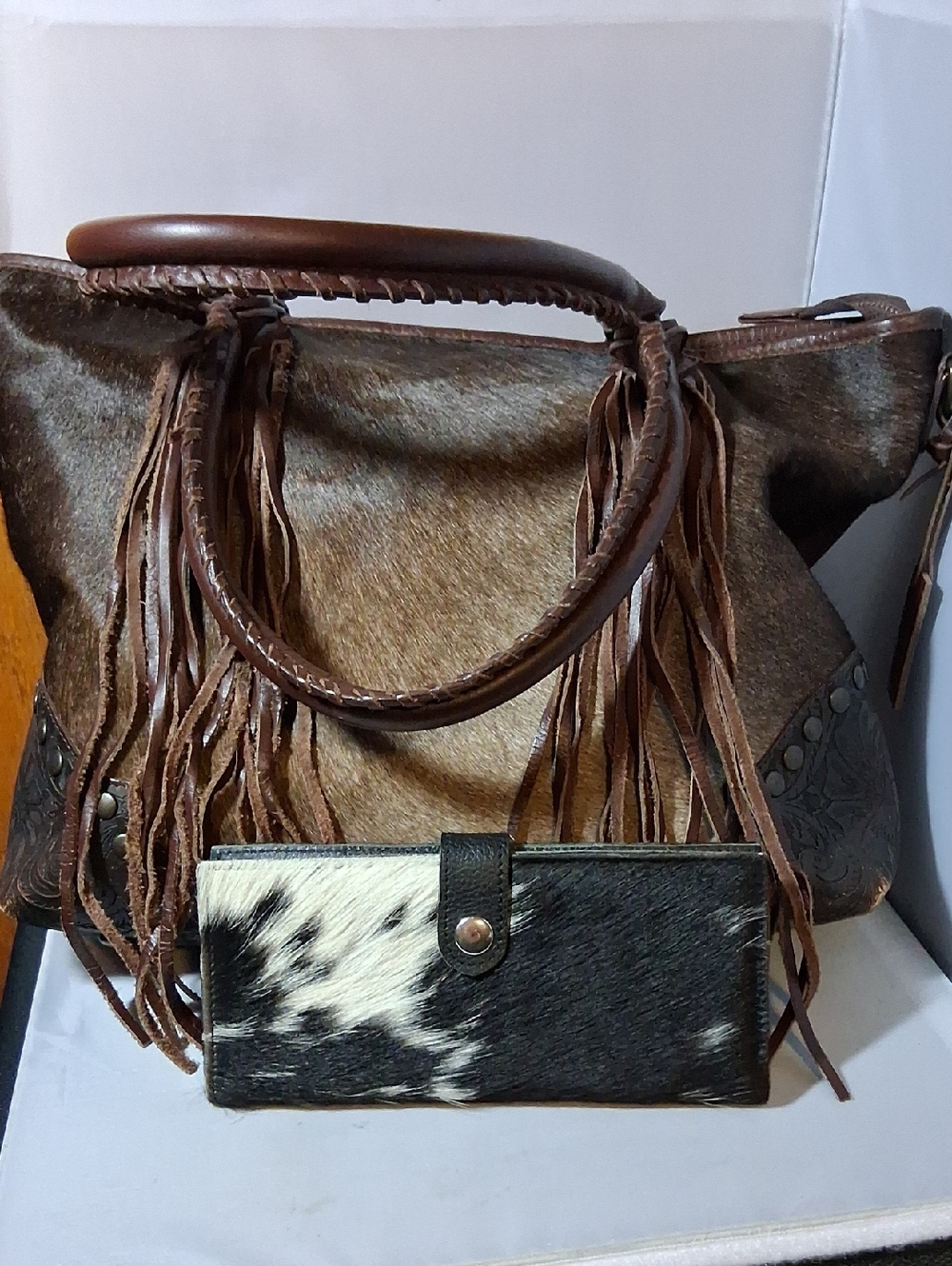 Idyllwind leather and cow hair large tote and wallet